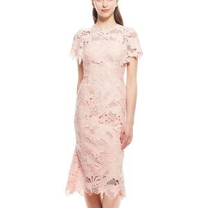 LELA ROSE~LEAF GUIPURE LACE RUFFLE SKIRT DRESS~MIDI~BLUSH~SZ 12~EUC